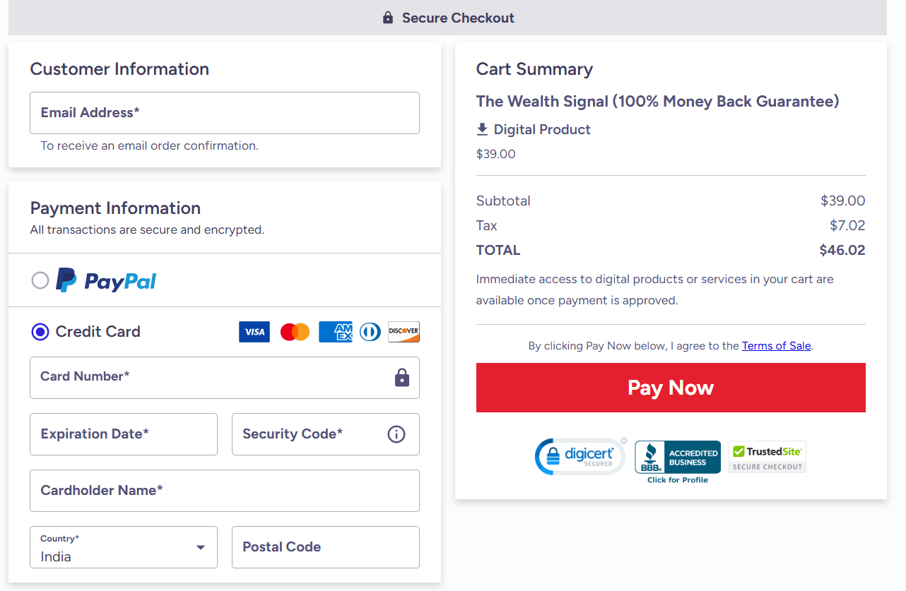 The Wealth Signal  Checkout Page